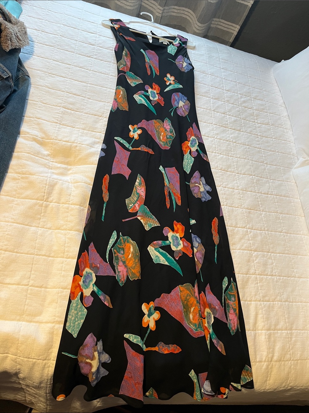 Black Floral Maxi Dress with Multicolor Abstract Print